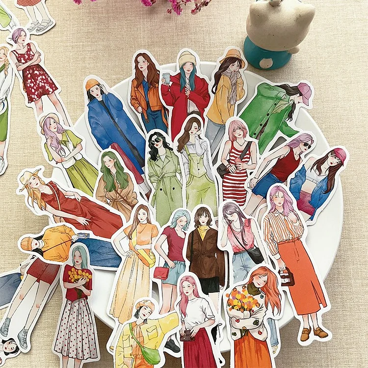 Journalsay 60 Sheets Fashion Four Seasons Outfit Girl Character Sticker 
