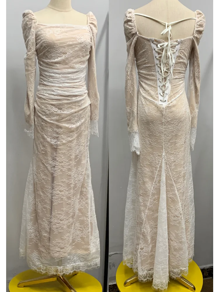 Abebey-Sexy Bodycon Lace Long Dresses for Women Spaghetti Strap Wedding Party Dress Evening Maxi Mermaid Prom Robe Vestidos Mujer New