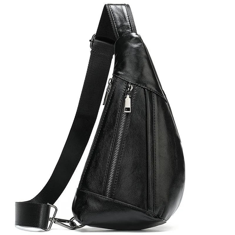 Textured Style Adjustable Strap Genuine Leather Multiple Compartment Sling Backpack
