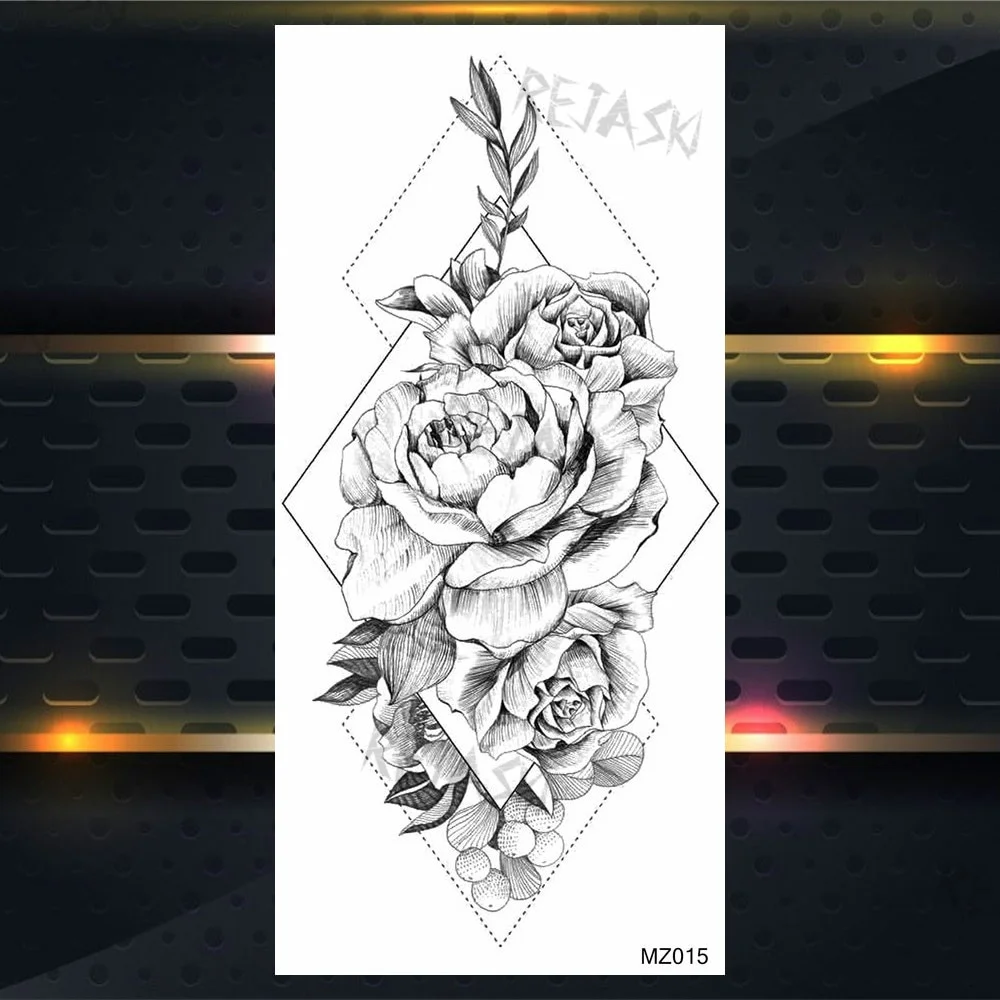 Sdrawing Rose Jewelry Water Transfer Tattoo Stickers Women Body Chest Art Temporary Tattoo Girl Waist Bracelet Flash Tatoos Flower