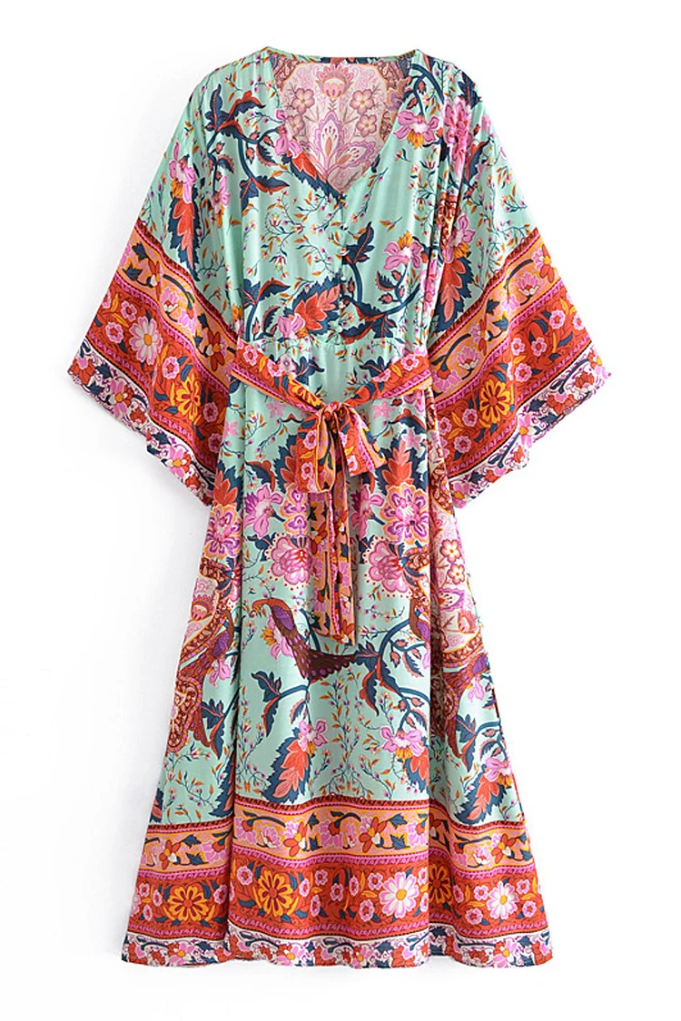 Luditu Midi Dress, Kaftan Dress, Maribel Peony Green