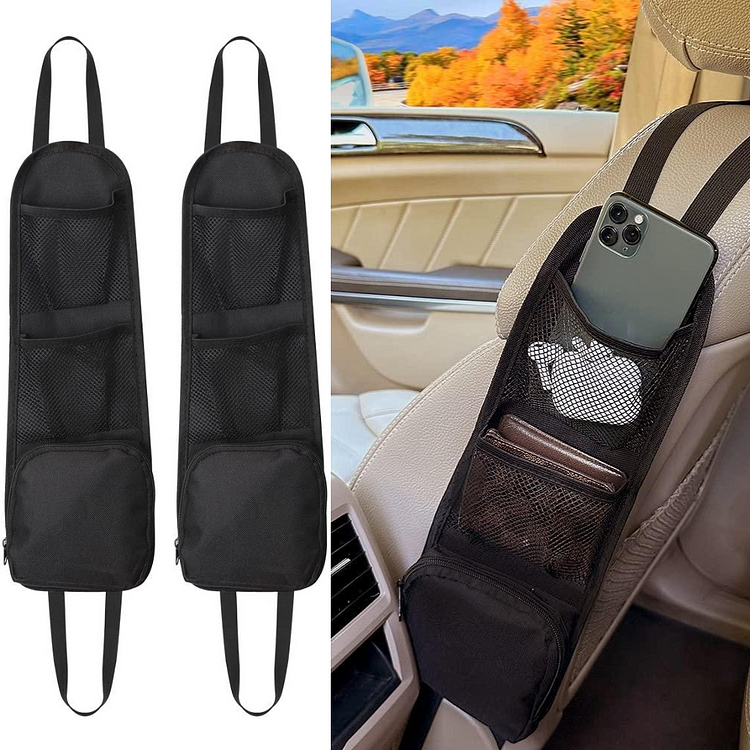 2PCS Car Seat Storage Hanging Bag, Multi-Pocket Seat Side Organizer