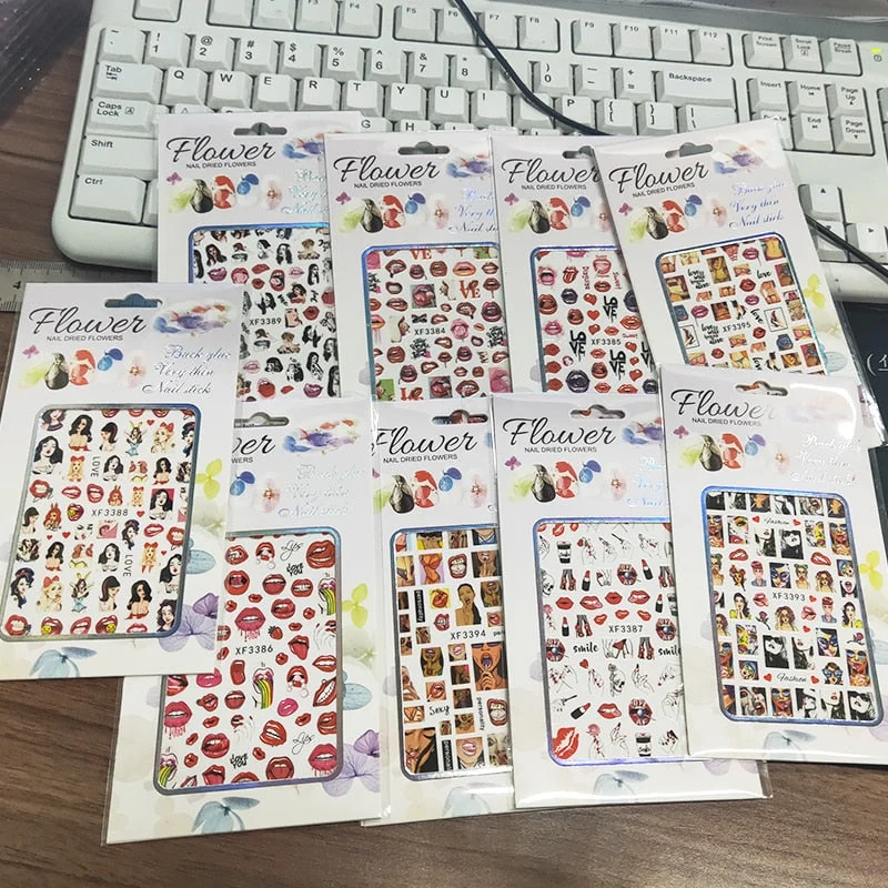 1 Piece of 9.6x6.5CM Valentine's Day Nail Sticker with Adhesive Red Lips Love Sexy European Style Nail Art Design Applique