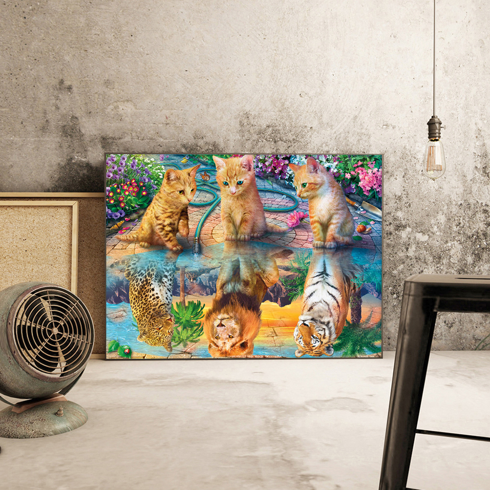 

(Multi-Size) Cat Reflection - Round/Square Drill Diamond Painting - 30*40CM, Square diamond 40*50cm, 501 Original