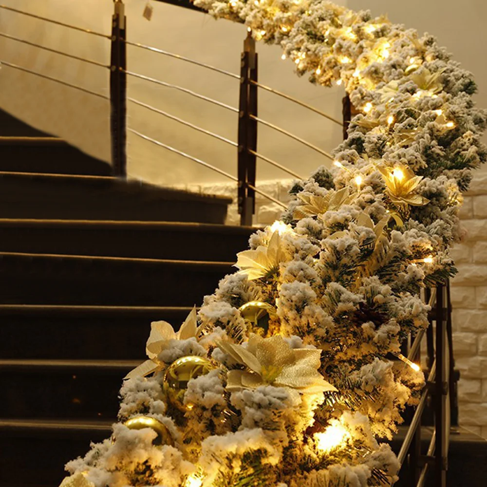 Christmas flocked luminous rattan festive mall stair railing decoration