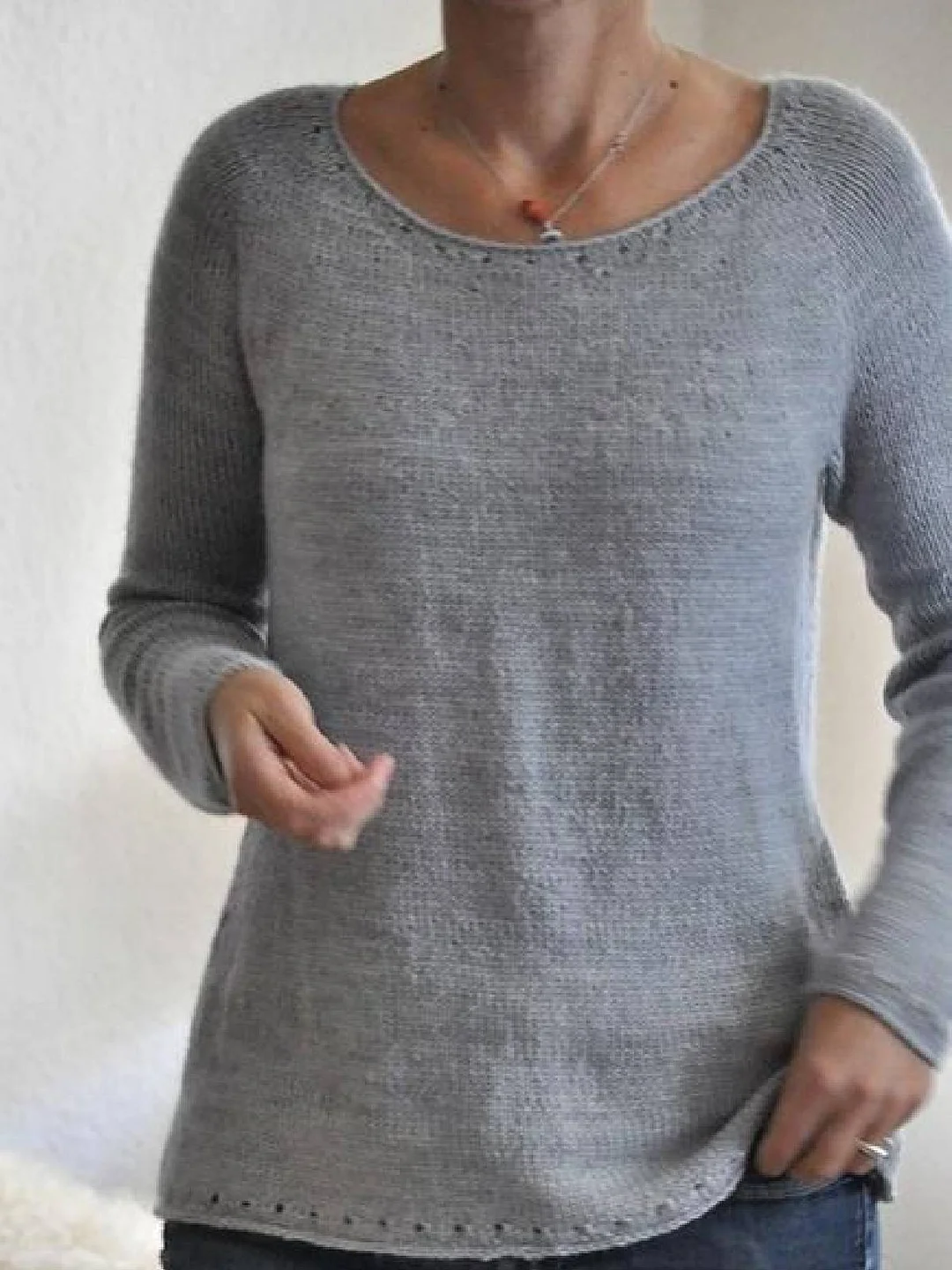 Light Gray Knitted Long Sleeve Sweater