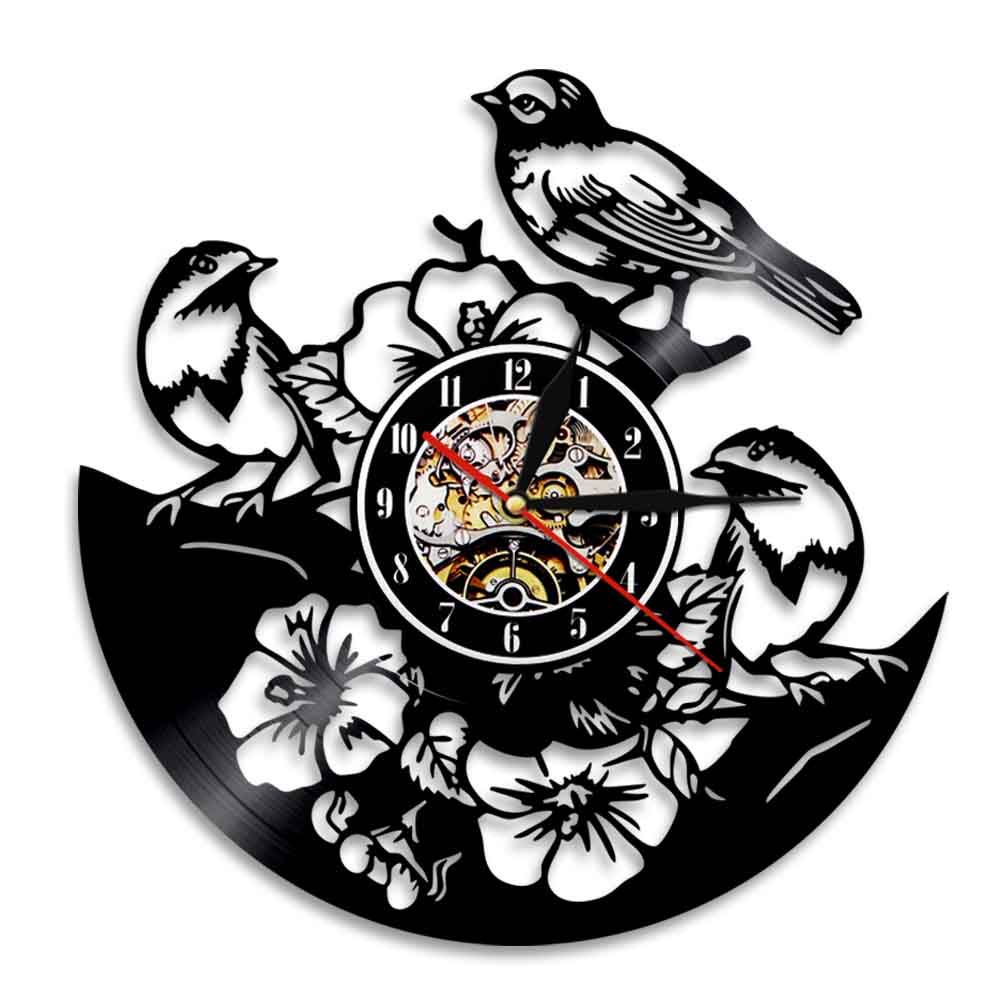 

Sparrow Resting On Branch Laser Cut Albu - Vinyl Record Wall Clock - Without LED, 501 Original
