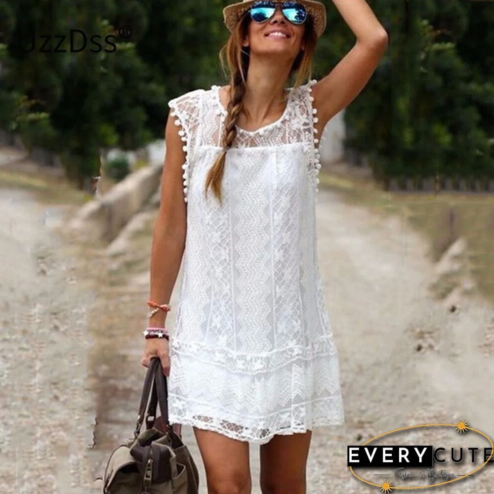 Summer Dress Women Casual Beach Short Dress Tassel Black White Mini Lace Dress Sexy Party Dresses Vestidos S-XXL