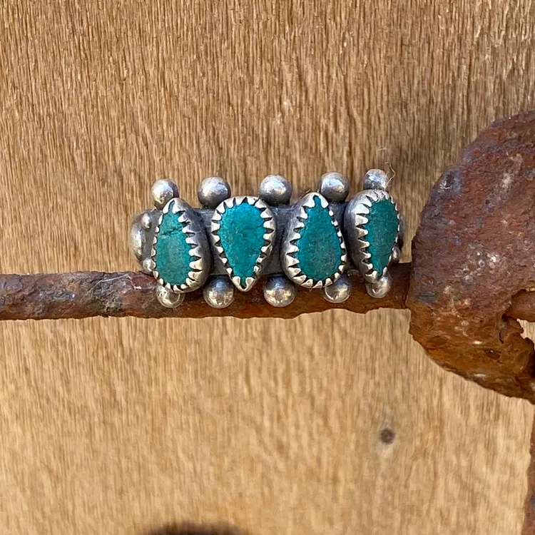 Fred Harvey Era Navajo Row Ring with Turquoise  Size 9 1/2