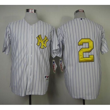 Yankees #2 Derek Jeter White Fashion Gold w/Commemorative Retirement Patch Stitched MLB Jersey B2PV