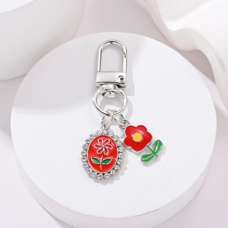 IG Style Elegant Sweet Flower Alloy Enamel Inlay Rhinestones Bag Pendant Keychain