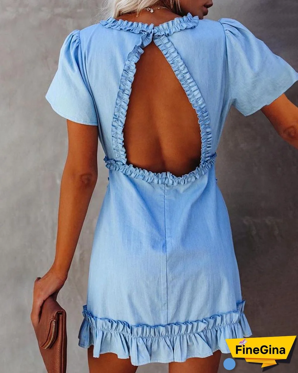 Frill Hem Ruffles Backless Dress