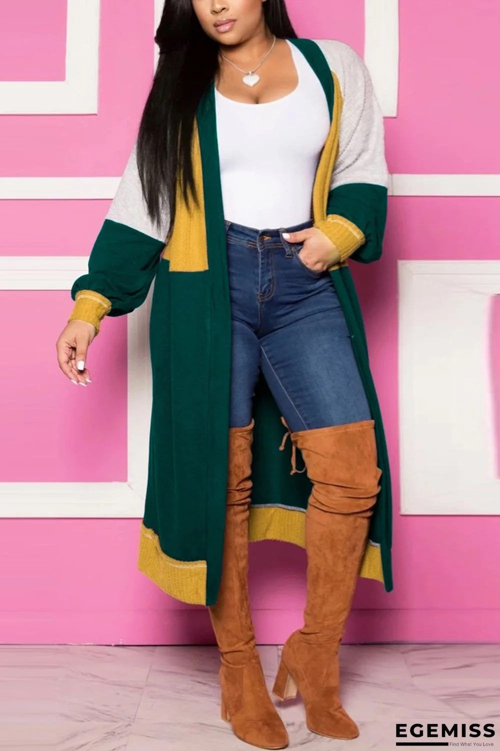 Green Fashion Simple Stitching Cashmere Cardigan | EGEMISS