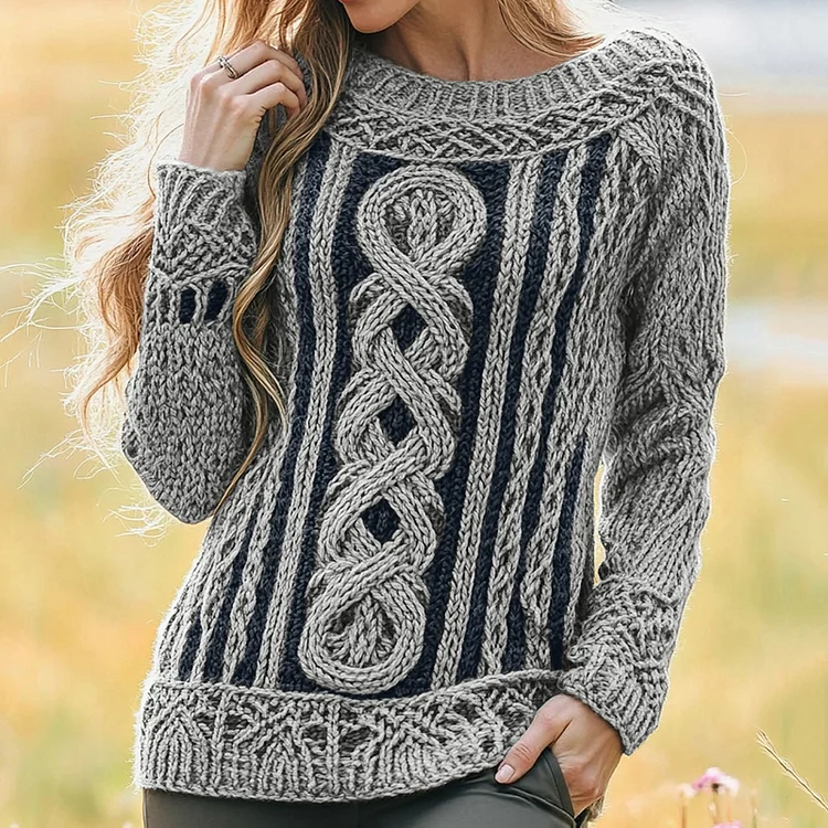 VChics Women's Irish Vintage Celtic Knot Jacquard Sweater