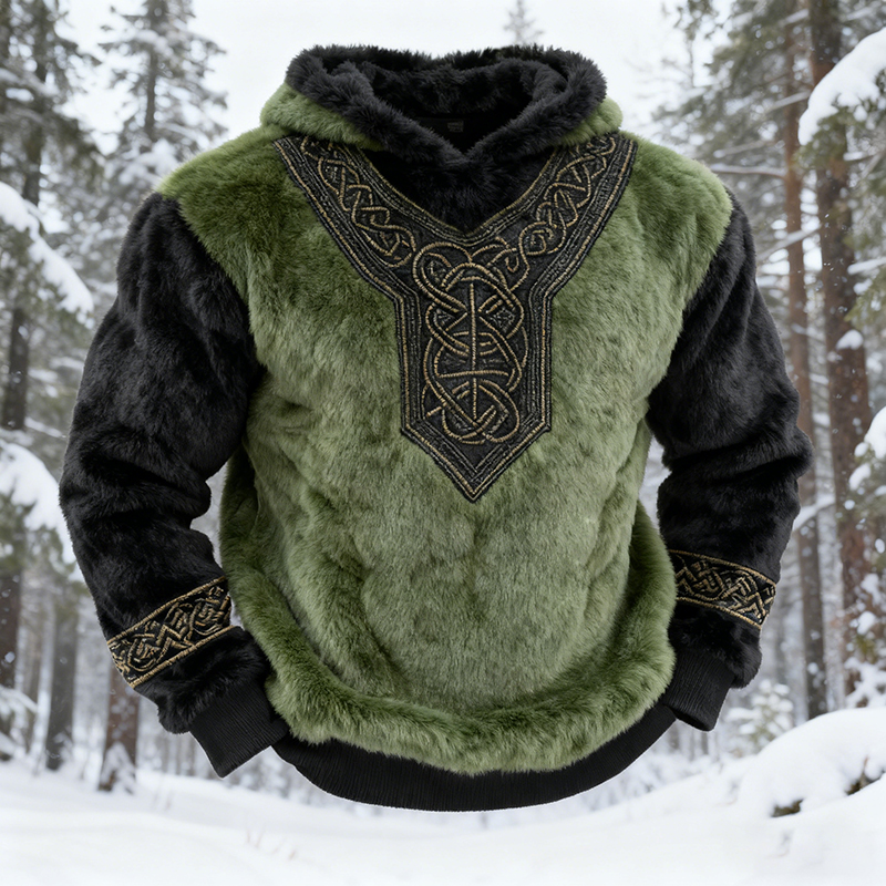 Men's Vintage Viking Tribal Celtic Art Cozy Flannel Hoodie elevenforest