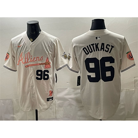 Men's Atlanta Braves #96 OutKast Cream 2024 Atliens & Peach With Outkast Patch Vapor Limited Jersey