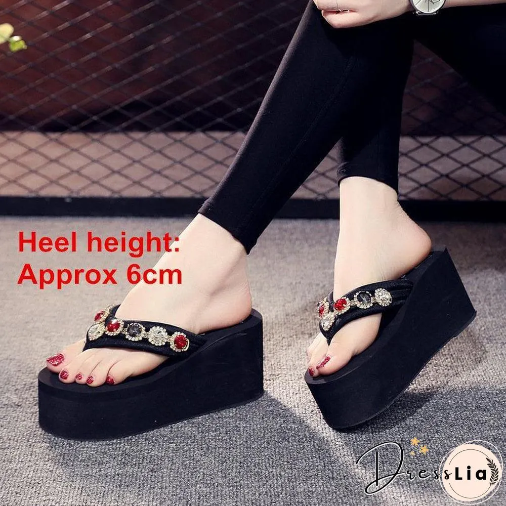 Bling Rhinestone Women Beach Flip flops Soft EVA Ladies Outdoor Slippers Sexy High Heels