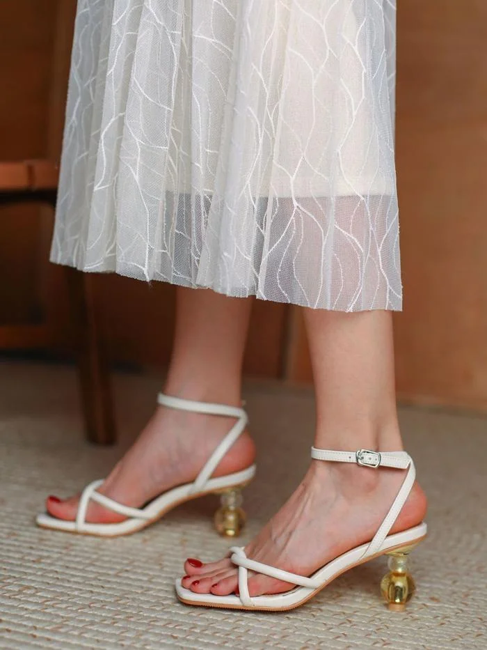 Crystal fashion simple sexy square toe high heel sandals