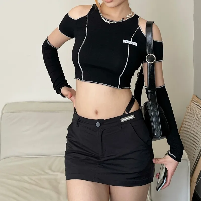 Uveng Women's Clothing 2024 Spring And Summer New Fashion Sticker To Dress Round Neck Shoulder Short T-Shirt Girl