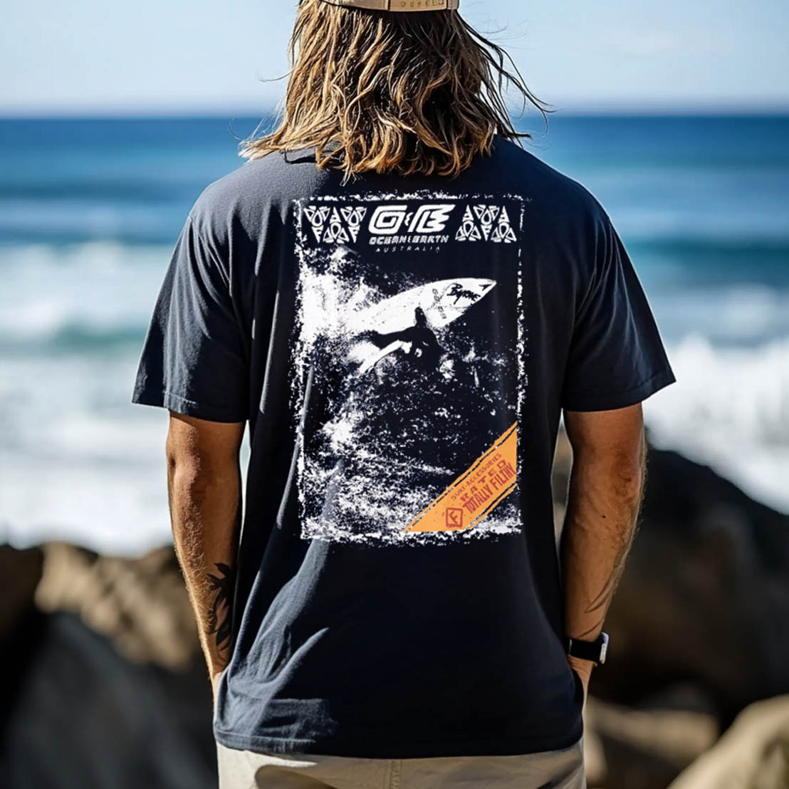 Men's Ocean Australia Surf Print Navy Crew Neck Short Sleeve T-Shirt