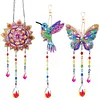 3PCS-3 5D DIY Diamond Painting Wind Chimes Suncatcher Kit Double Sided Diamond Art Kits Suncatcher with Crystal Pendant for Home Wall Window Decor Adults DIY Art Craft
