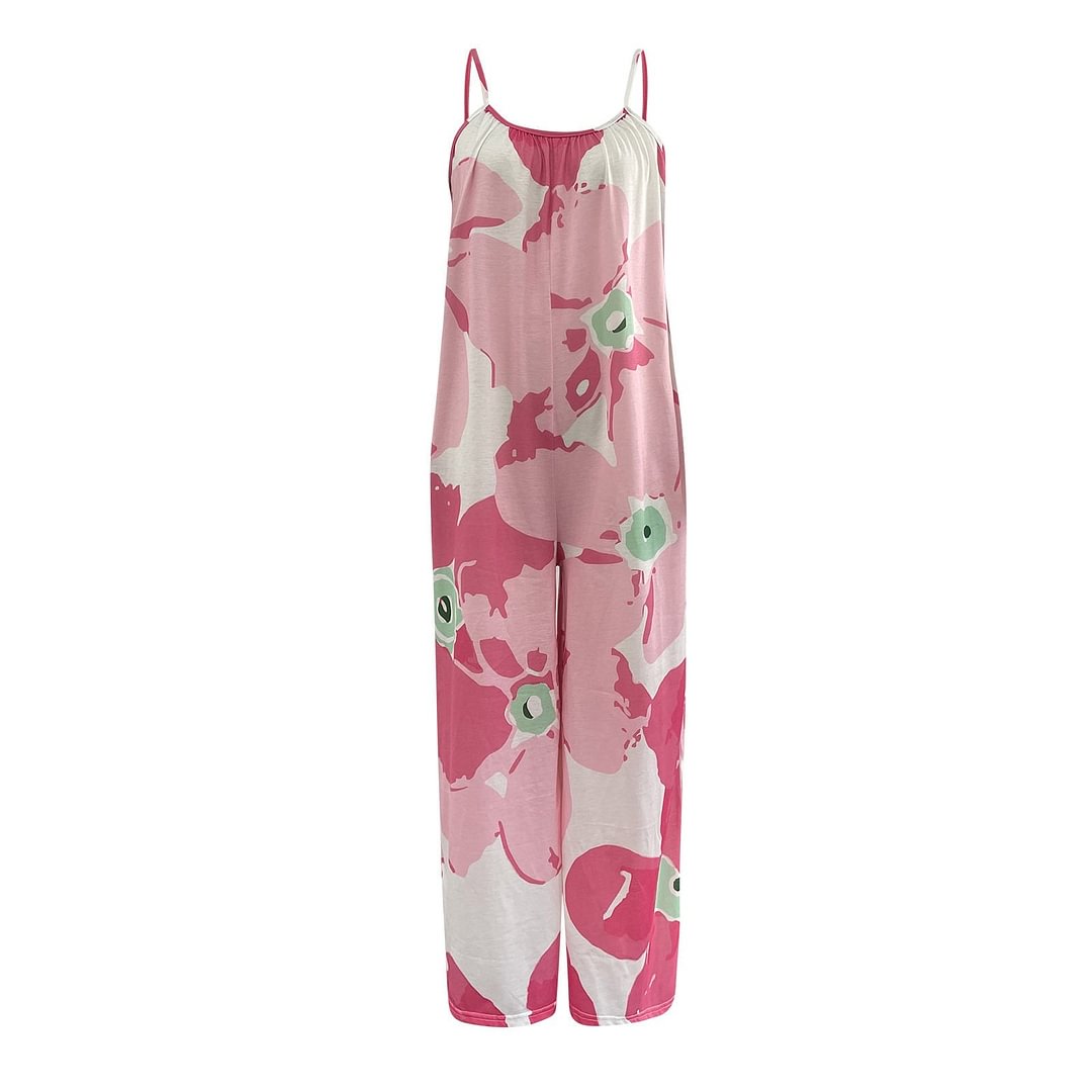 Harem Jumpsuit Spaghetti Long Camis Summer Vintage Loose Wide Leg Overall Jumpsuit Playsuits Pocket Bodysuits Women