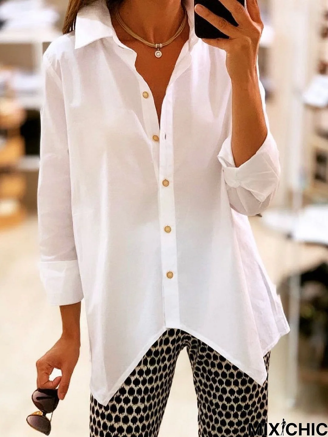 Casual Solid Shirt Long Sleeve Collar Blouse