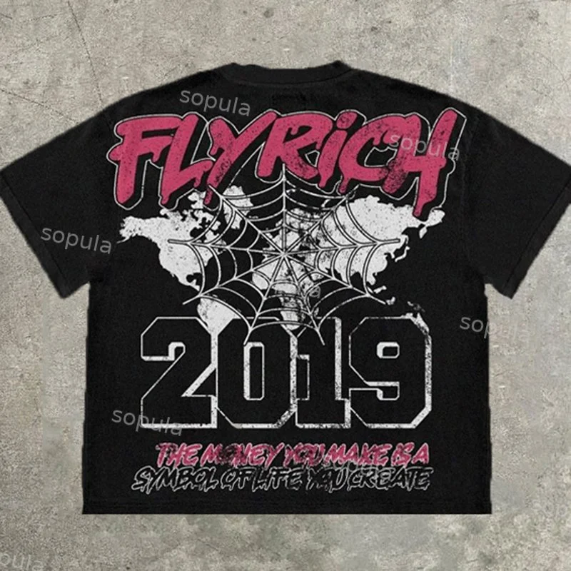 Y2K Vintage FlyRich 2019 World Graphic Cotton T-Shirt