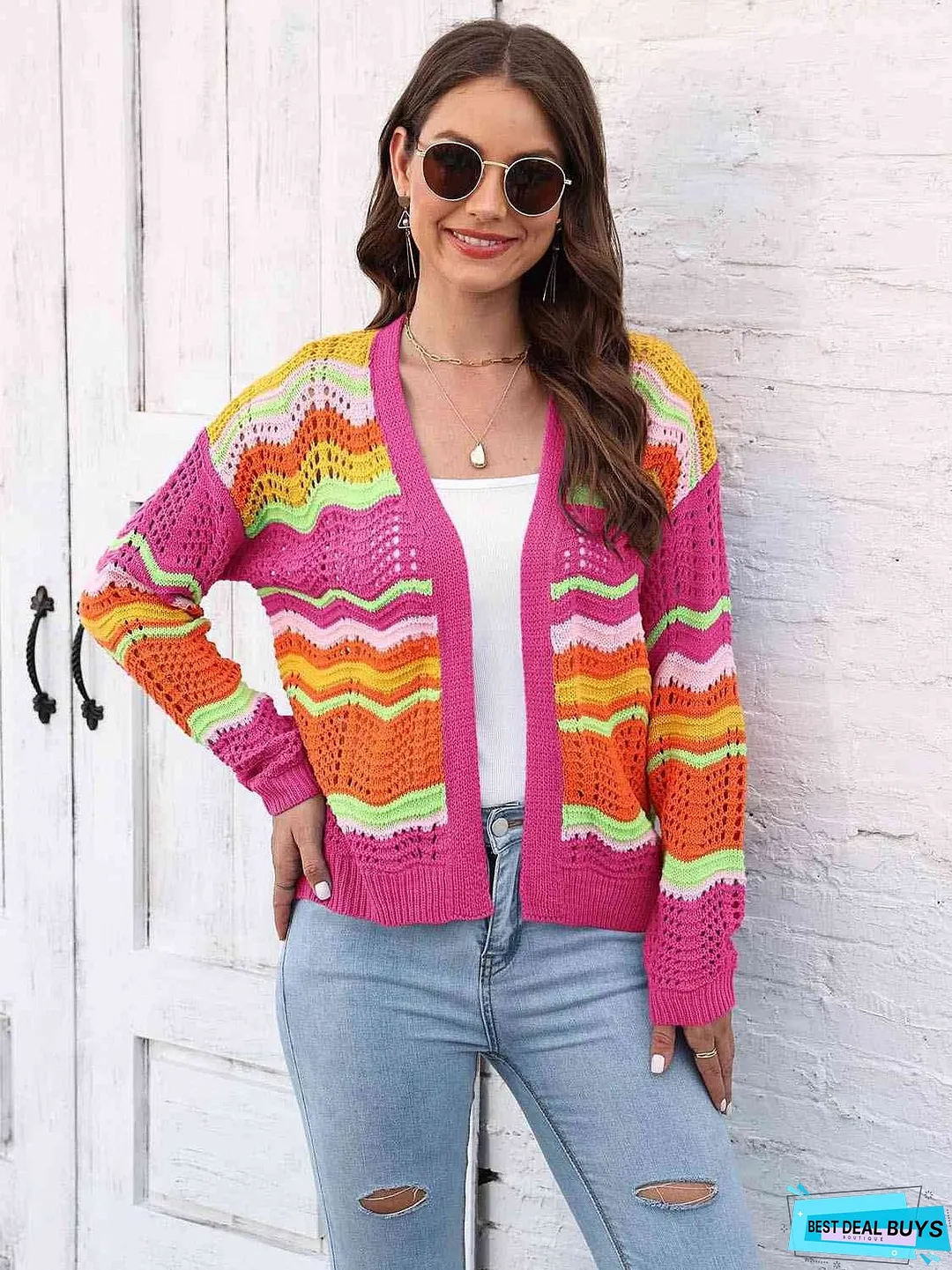 Open Front Openwork Cardigan