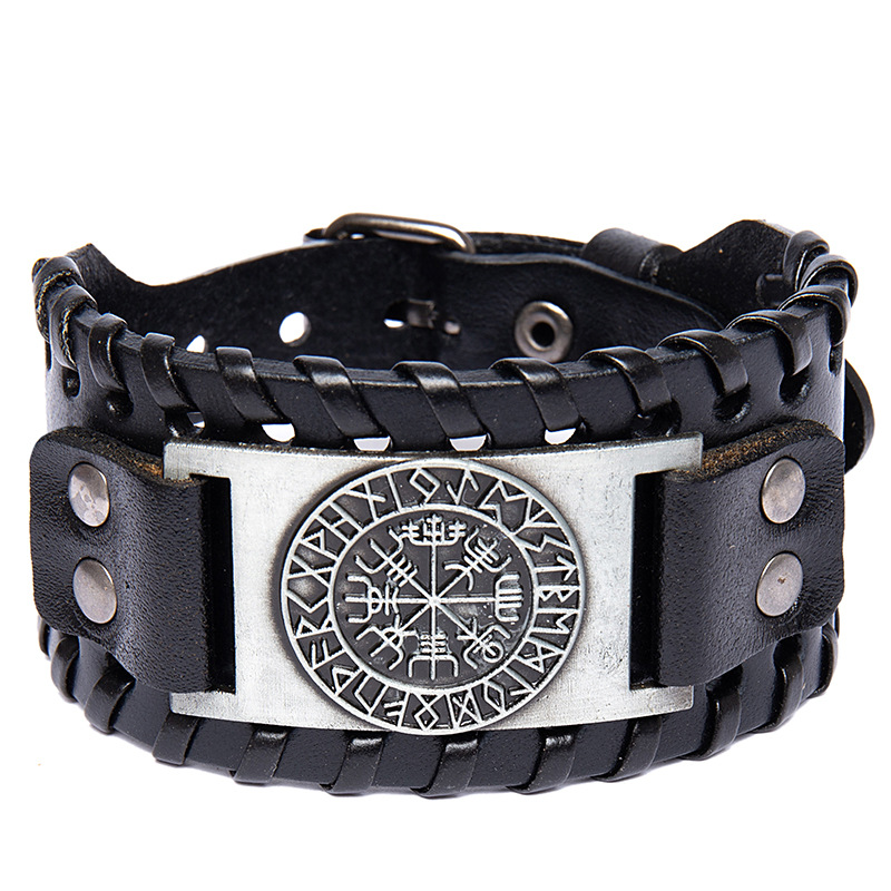 Viking Pirate Bracelets, Retro Compass Leather Bracelets, Premium First Layer Horsehide Bracelets for Men