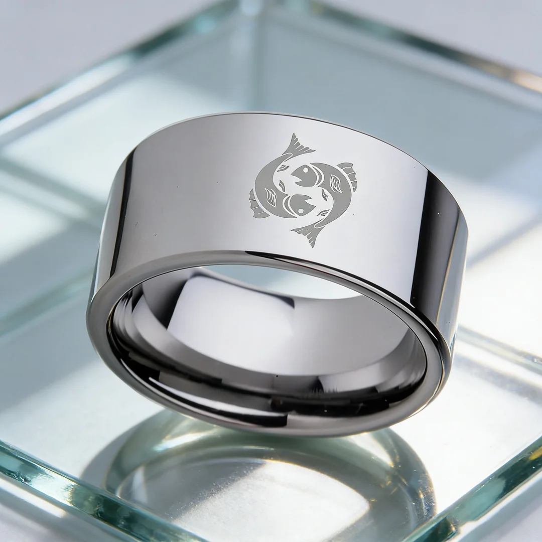 4MM 6MM 8MM 10MM Width Zodiac Pisces Laser Tungsten Carbide Rings Silver Flat Couple Wedding Bands 
