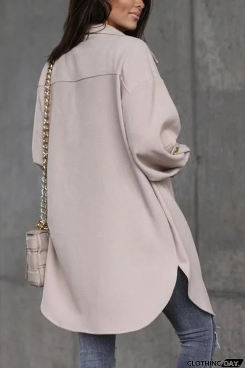 Pockets Long Sleeve Botton Up Belted Jacket