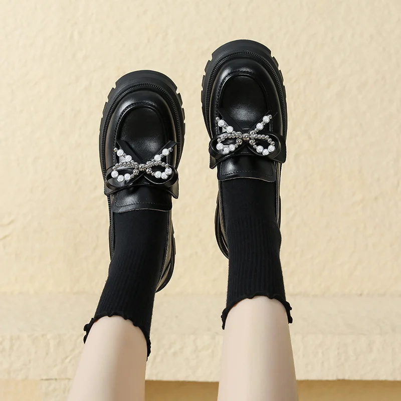 Athvotar Athvotar Loafers Women Spring And Autumn Skirt A Foot Pedal British Style Small Leather Shoes Bow Casual Single Shoes