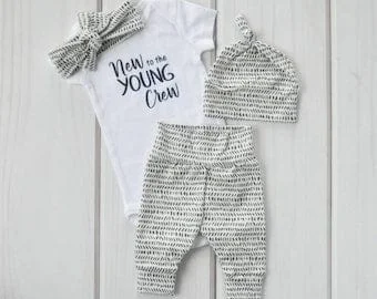 Pornhint Coming Home Outfit Gender Neutral, Personalized New to the Crew, Monochrome Hospital Outfit, Unisex Take Home Outfit, Baby Shower Gift