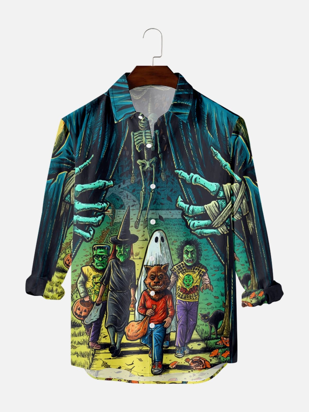 Men's Vintage Halloween Movie Poster Graphic Long Sleeve Shirt PLUSCLOTHESMAN