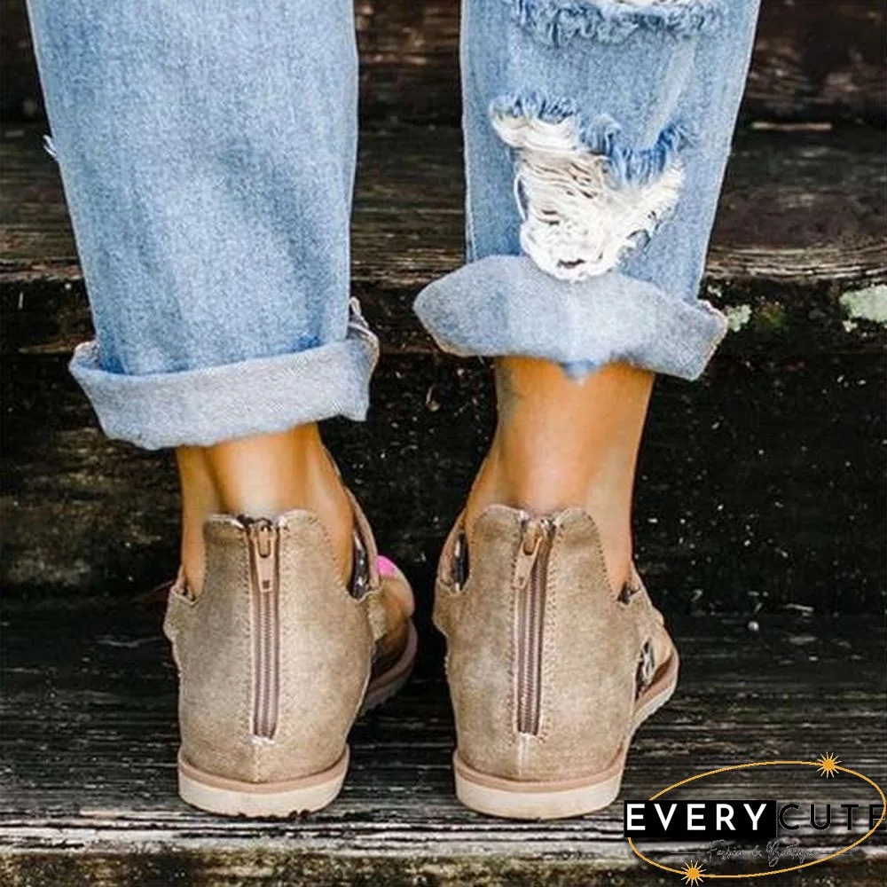 New Women Large Size Slingback Sandals Women Casual Leopard Flip Flops Fashion Animal Print Sandals Sandale Femme Rome Belt Buckle Flat Sandals Sandalias Femininas