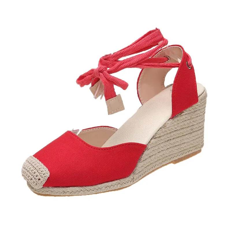 Women's Wedges Espadrilles Sandals Summer 2022 Ankle Strap Gladiator Sandals Woman Casual Hemp Bottom Canvas Pumps Shoes