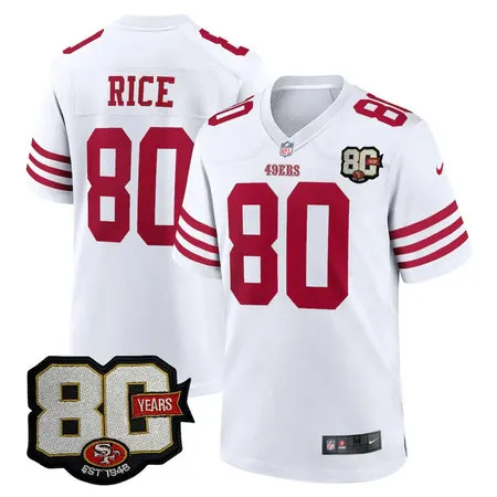 Men's San Francisco 49ers #80 Jerry Rice White 80 Anniversary Game Jersey