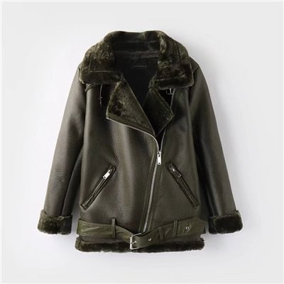 2020 Winter Leather Sheepskin Coats Inner Faux Fur Pujackets Female Thicken Warm Slim Overcoats Women Leather Fake Fur Outwear