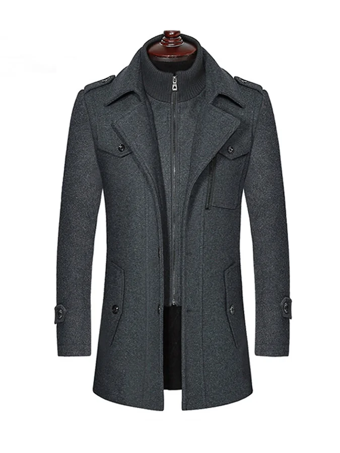 Men's Woolen Mid-length Trench Coat