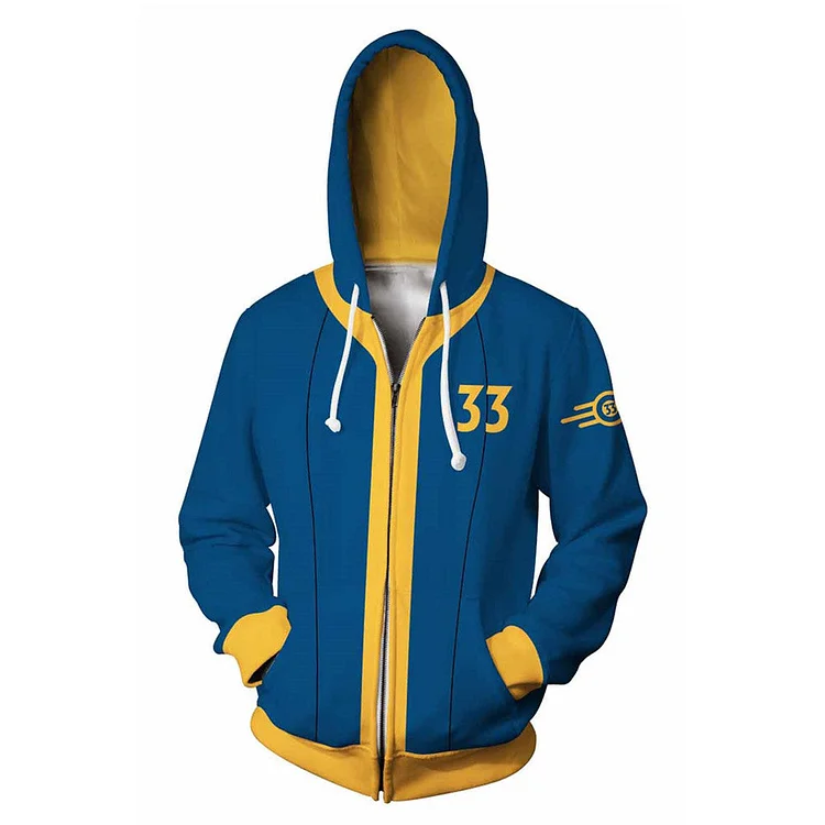TV Fallout 2024 Vault 33 Blue Zip-Up Hoodie Outfits Cosplay Costume Halloween Carnival Suit