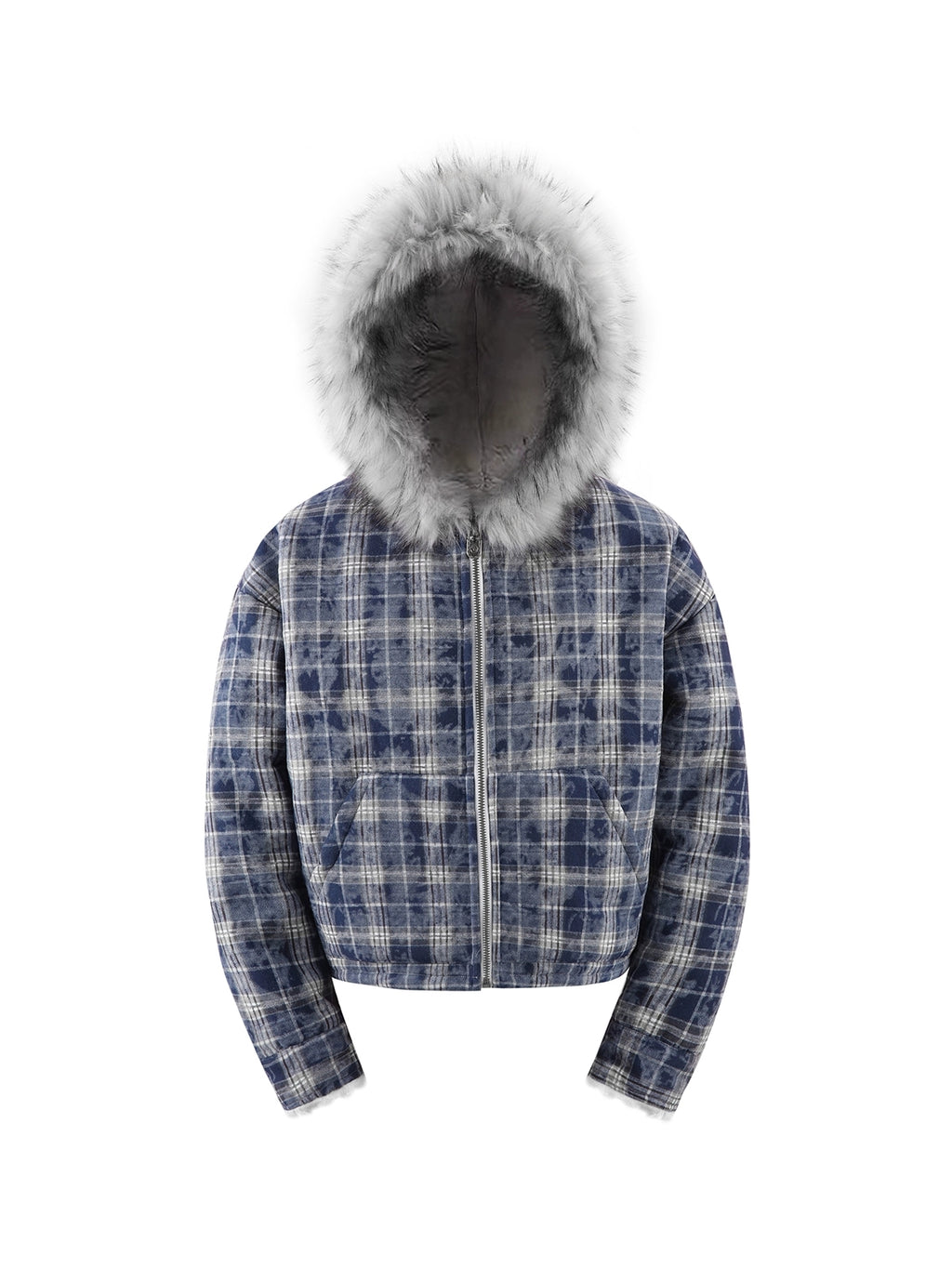 THICK BLUE GRID LAMB WOOL JACKET