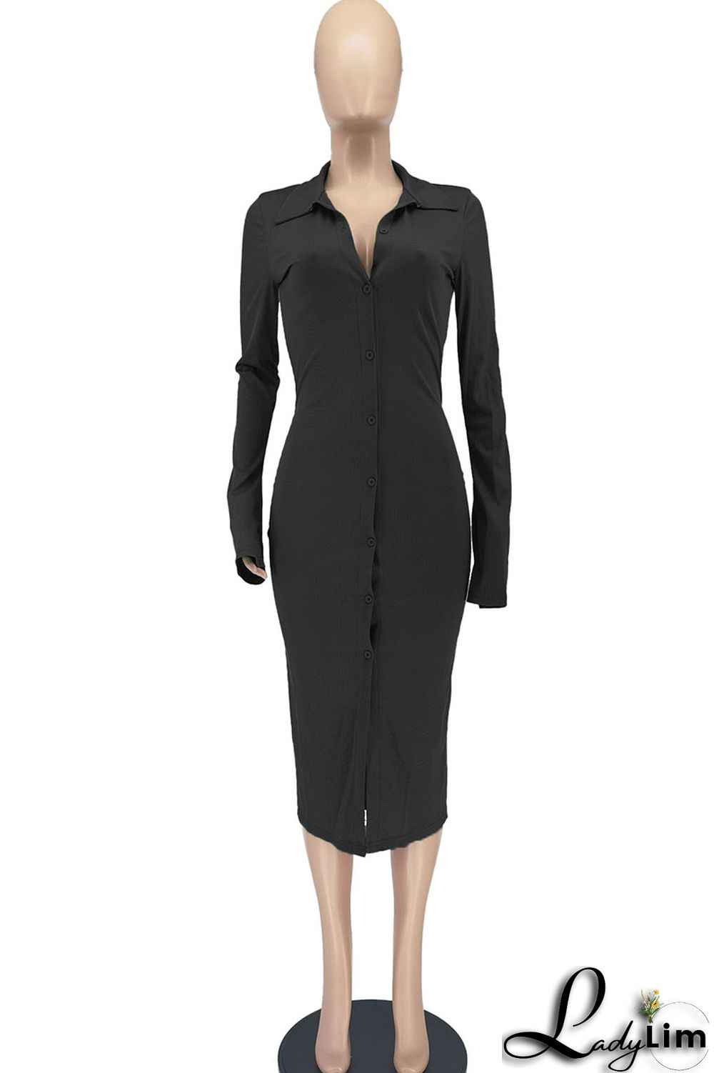 Black Casual Solid Patchwork Buckle Turndown Collar One Step Skirt Dresses