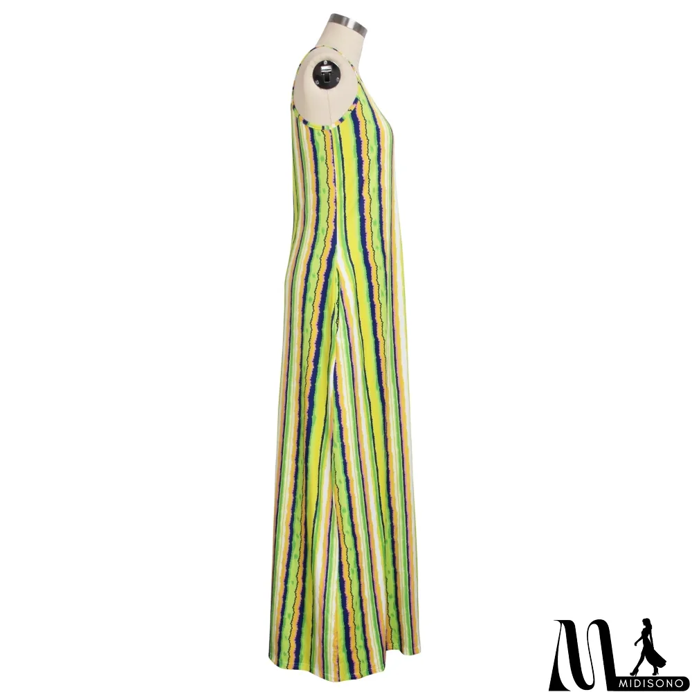 MidiSono - Summer African Colorful Stripes Strap Long Dress