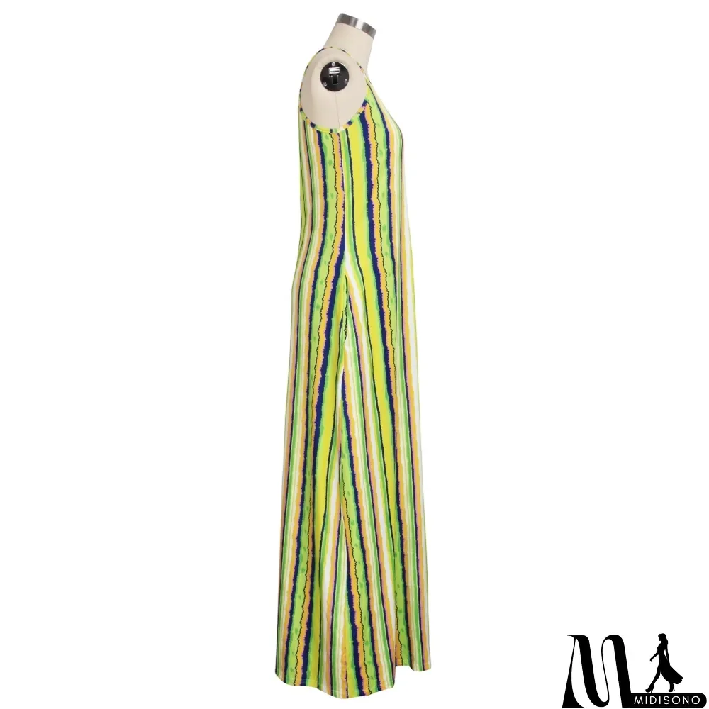 MidiSono - Summer African Colorful Stripes Strap Long Dress