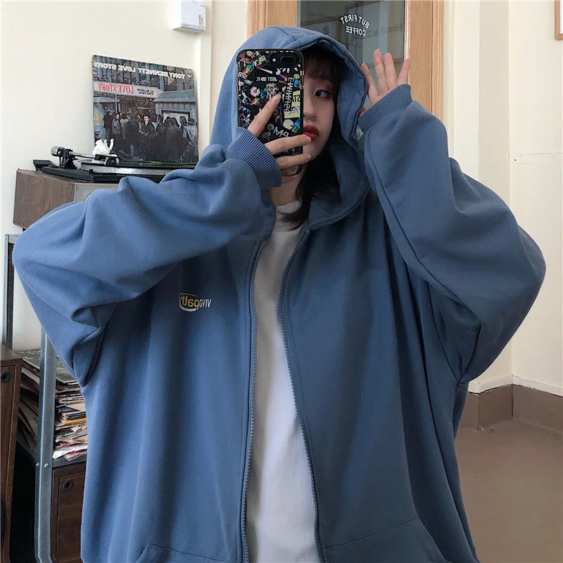 Vintage Zip Up Hoodie Oversized Harajuku Couple Streetwear Women Plus Size Loose Hooded Clothes Casual Thin Sweatshirts Pullover