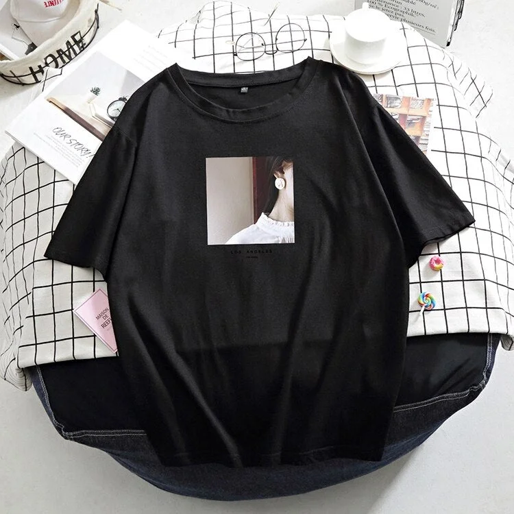 Hirsionsan Printed T Shirt Women Summer Hot O Neck Tshirts Korean Aesthetic Cotton Tees for Ladies Ins Comfortable Female Tops