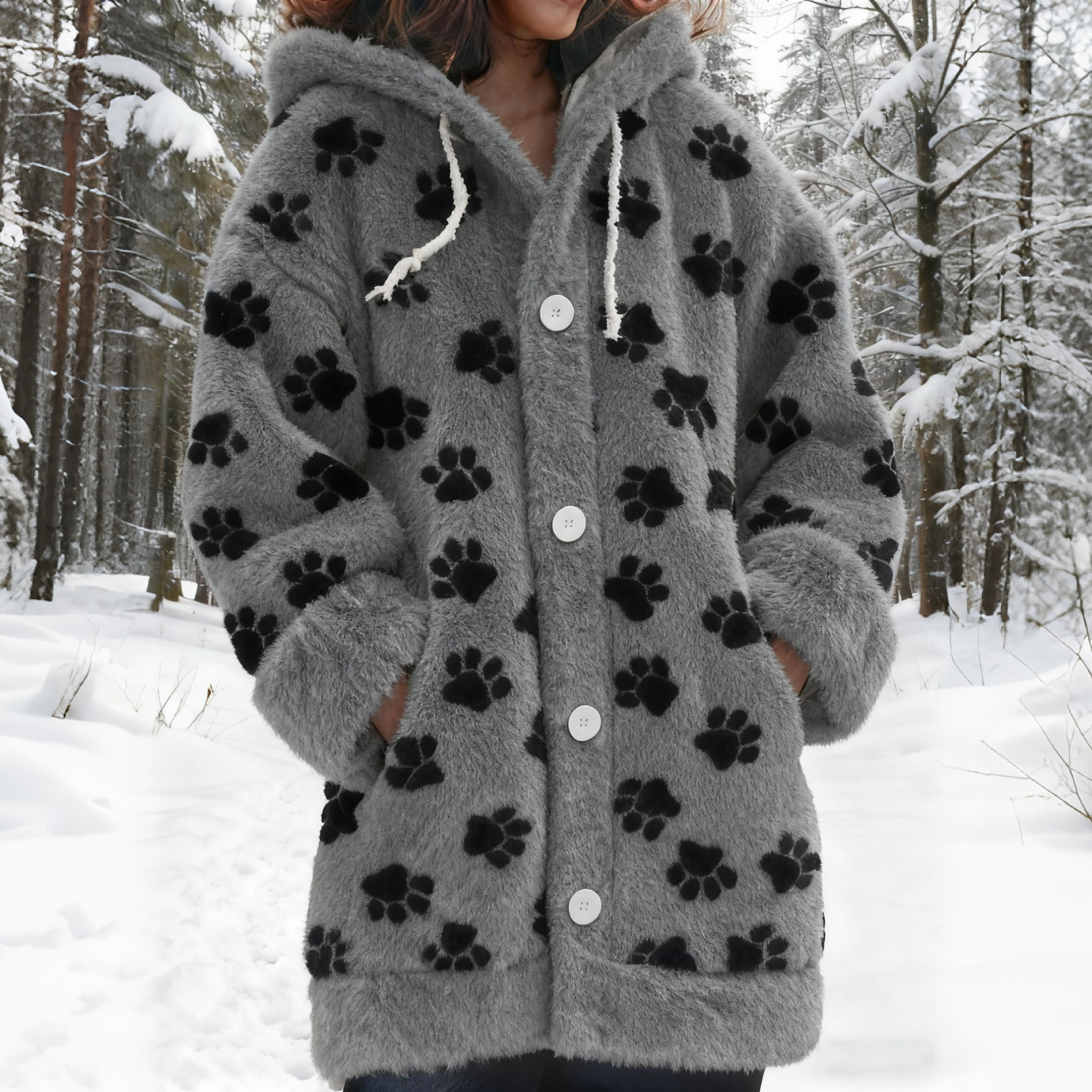 Vintage Puppy Paw Art Cozy Knit Hooded Cardigan elevenforest