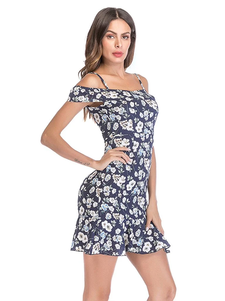 Casual Dress Print Ruffled Sexy Backless Dress