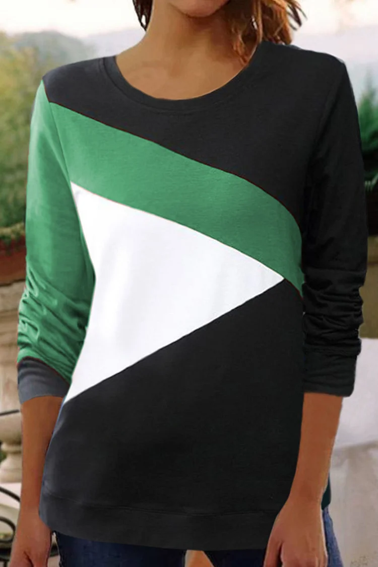 Colorblock Long Sleeve Round Neck T-Shirt